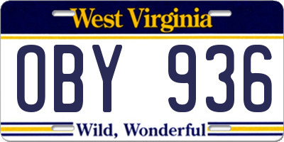 WV license plate OBY936