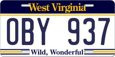WV license plate OBY937