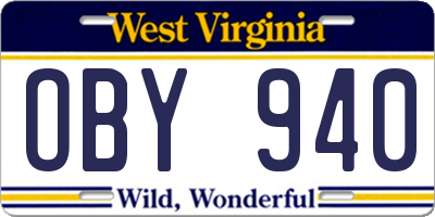 WV license plate OBY940