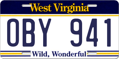 WV license plate OBY941