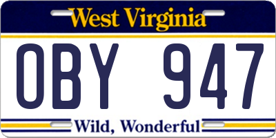 WV license plate OBY947
