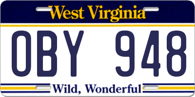 WV license plate OBY948