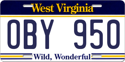 WV license plate OBY950