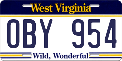 WV license plate OBY954