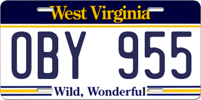 WV license plate OBY955