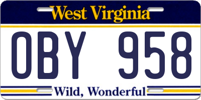 WV license plate OBY958
