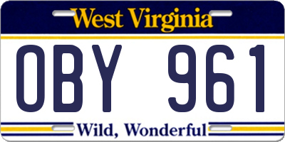 WV license plate OBY961