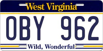 WV license plate OBY962