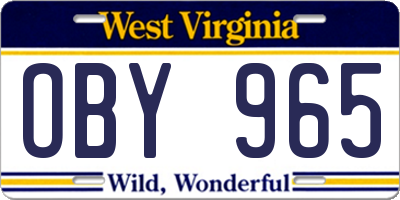 WV license plate OBY965