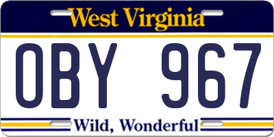 WV license plate OBY967