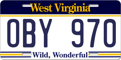 WV license plate OBY970