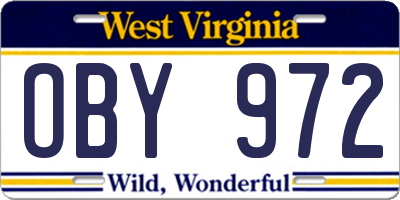 WV license plate OBY972