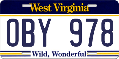 WV license plate OBY978