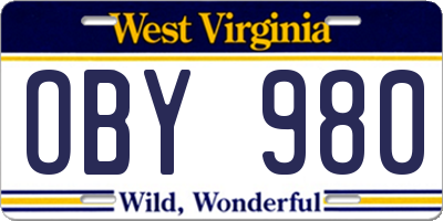 WV license plate OBY980