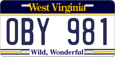 WV license plate OBY981