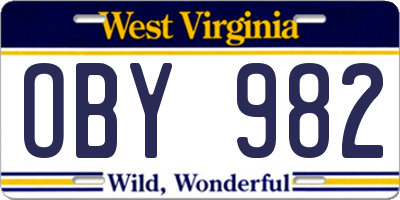 WV license plate OBY982