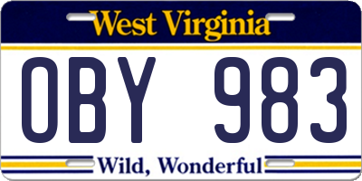 WV license plate OBY983