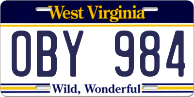 WV license plate OBY984