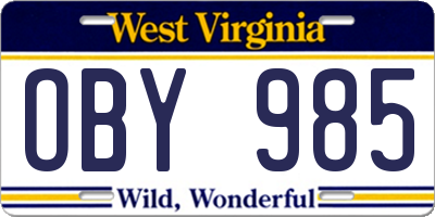WV license plate OBY985