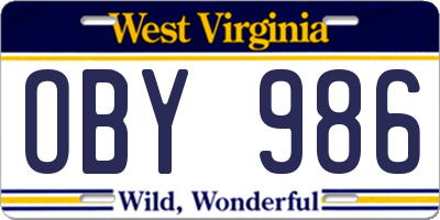 WV license plate OBY986