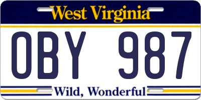 WV license plate OBY987