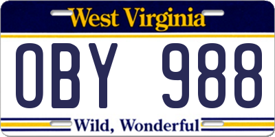 WV license plate OBY988