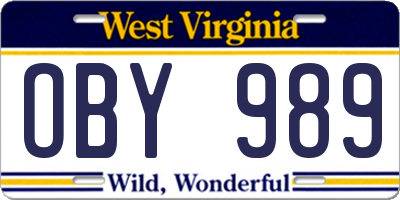 WV license plate OBY989