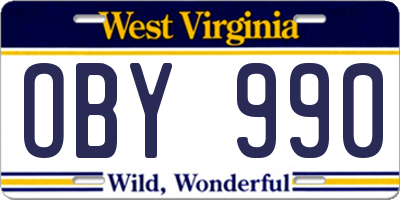 WV license plate OBY990