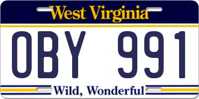 WV license plate OBY991