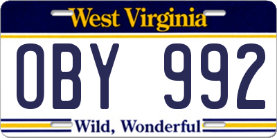 WV license plate OBY992