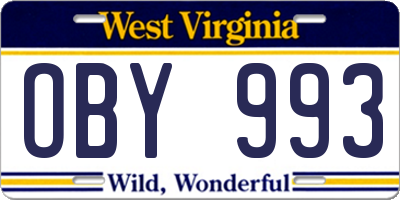 WV license plate OBY993