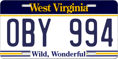 WV license plate OBY994