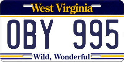 WV license plate OBY995