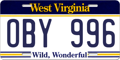 WV license plate OBY996
