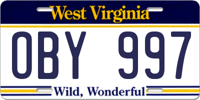 WV license plate OBY997