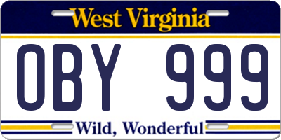 WV license plate OBY999