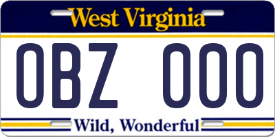 WV license plate OBZ000