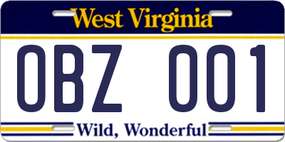 WV license plate OBZ001