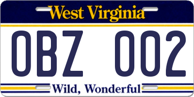 WV license plate OBZ002