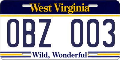 WV license plate OBZ003
