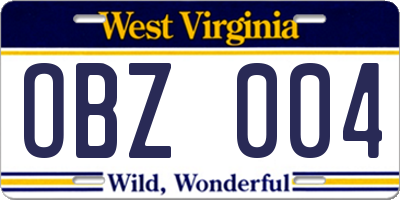 WV license plate OBZ004