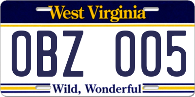 WV license plate OBZ005
