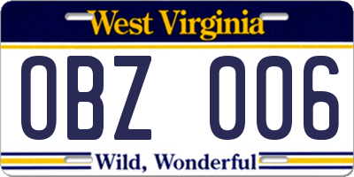 WV license plate OBZ006
