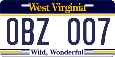 WV license plate OBZ007