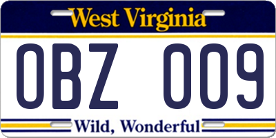 WV license plate OBZ009