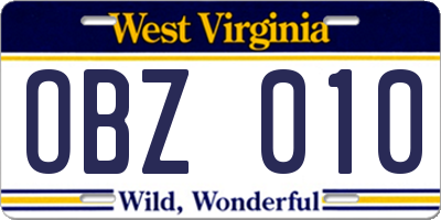 WV license plate OBZ010