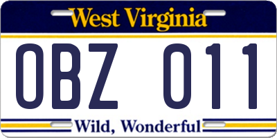 WV license plate OBZ011