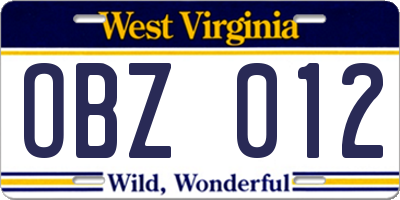 WV license plate OBZ012