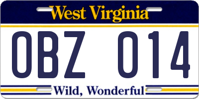 WV license plate OBZ014