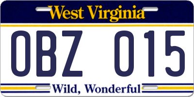WV license plate OBZ015